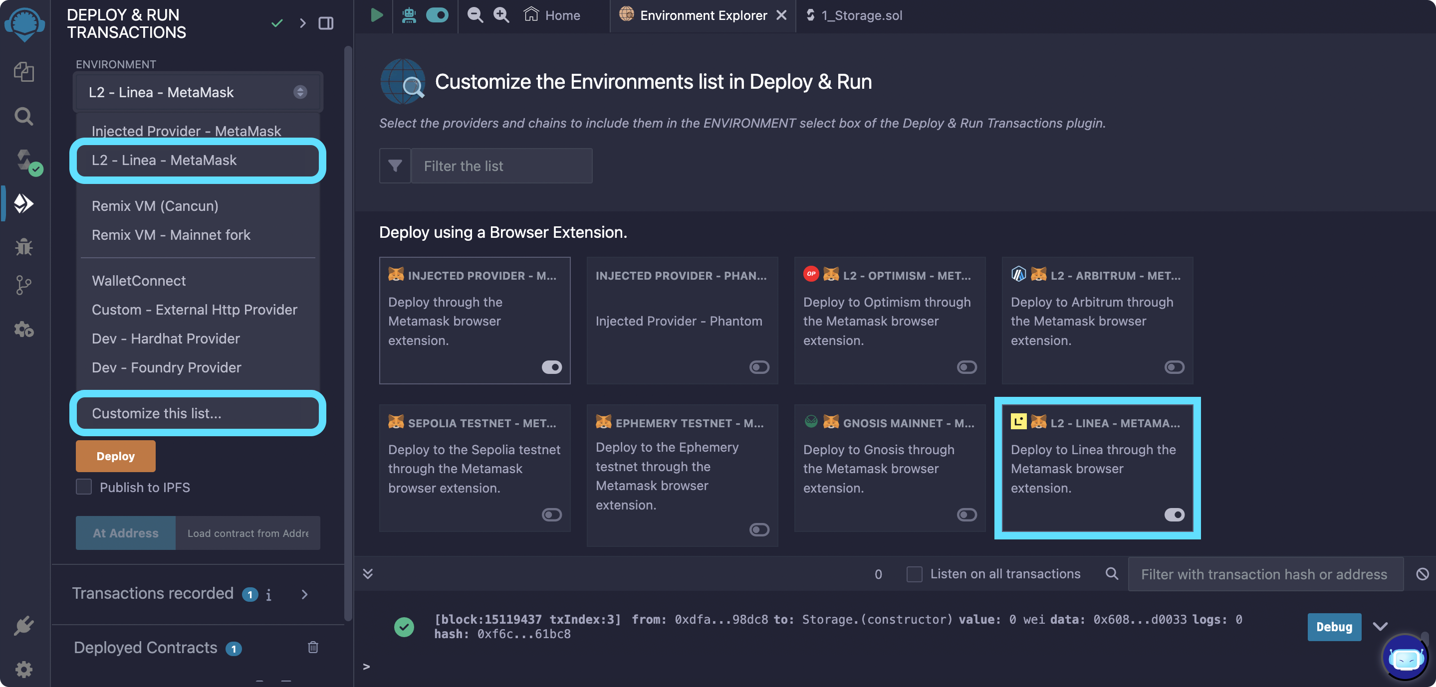 Enable Linea in Remix environment